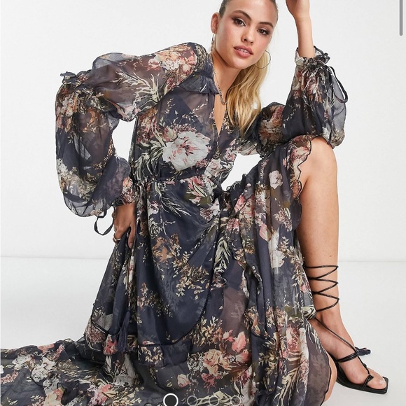 ASOS design tall ruched tiered midi dress - Picture 1 of 3